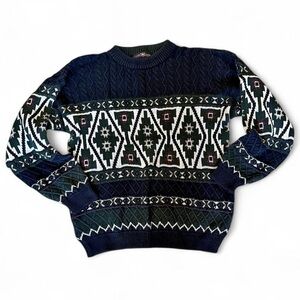 Vintage Haggar Crew Neck Cable Knit Sweater | Southwestern Pattern